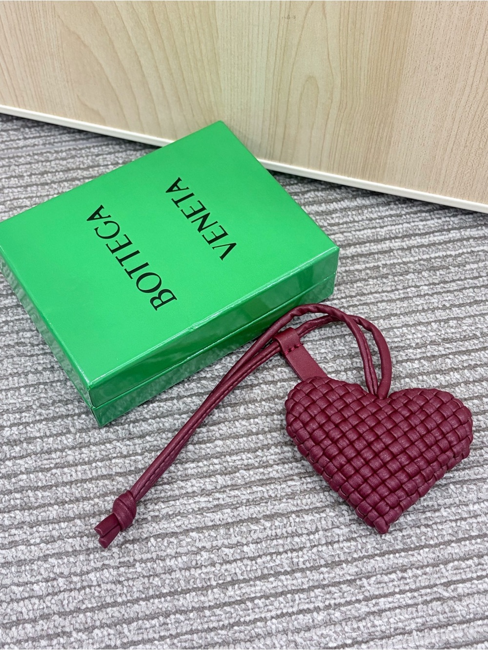 Bottega Veneta Burgundy Intrecciato Heart Charm